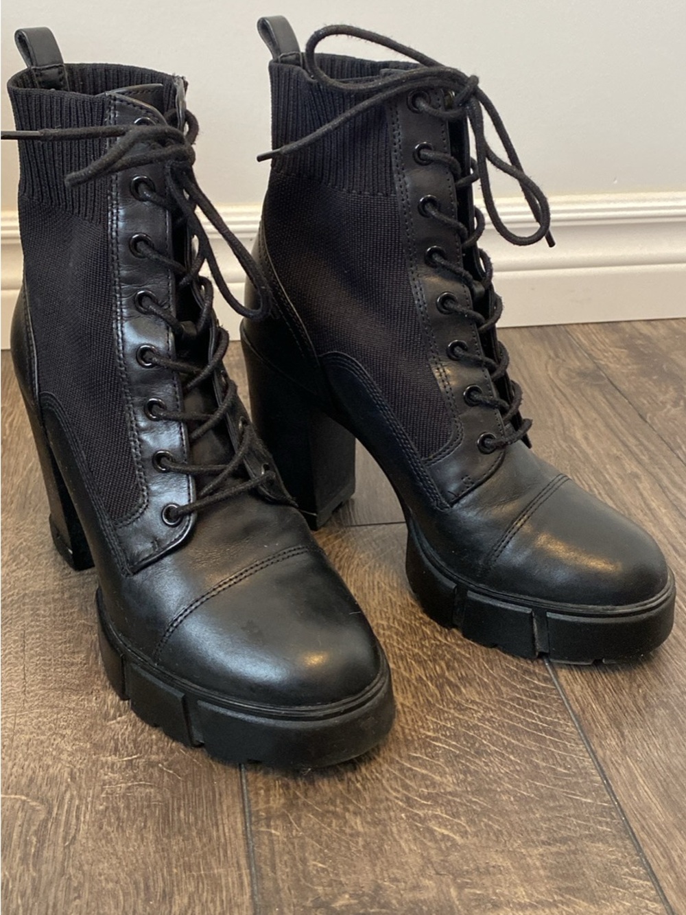 Aldo Black Lace-Up Platform Ankle Boots
